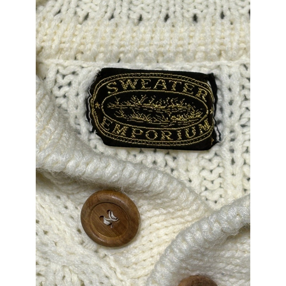 Vintage Sweater Emporium White Ivory Cream Cable Knit Fisherman Chunky Cozy - Picture 9 of 13